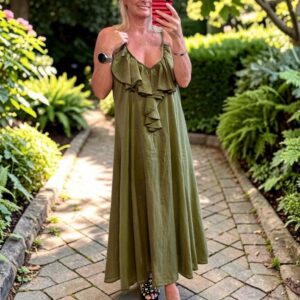 Jurk: rushes olive