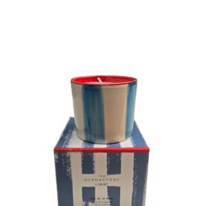 Kaars: geurkaars blauw/ecru strepen
