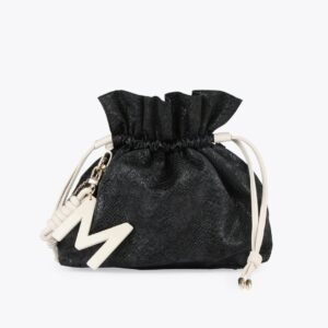 Handtas: lolacasademunt zwart met gouden ketting en witte accenten