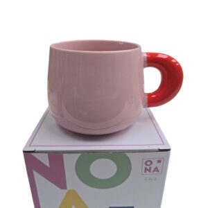 mok: groot, uniek handvat, roze en rood combinatie