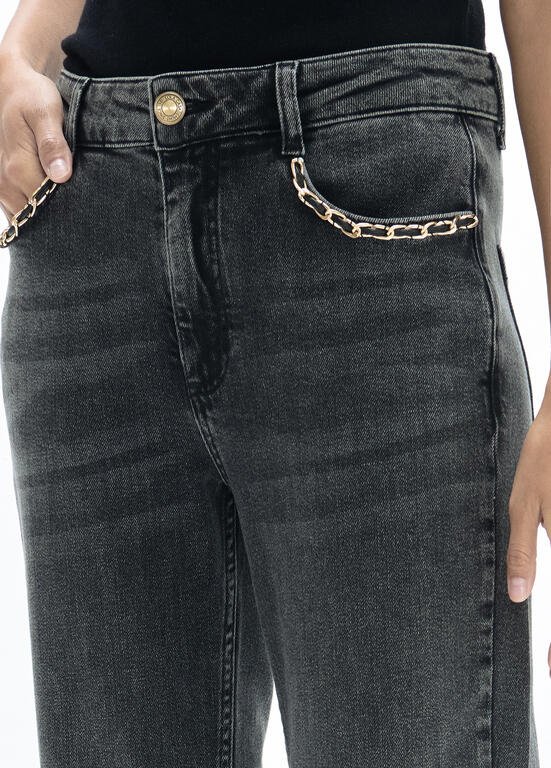 Broek: lolacasademunt jeans donkergrijs met mooie afwerking