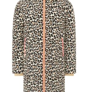Jas: halflange doorstikte mantel leopard beige / roos