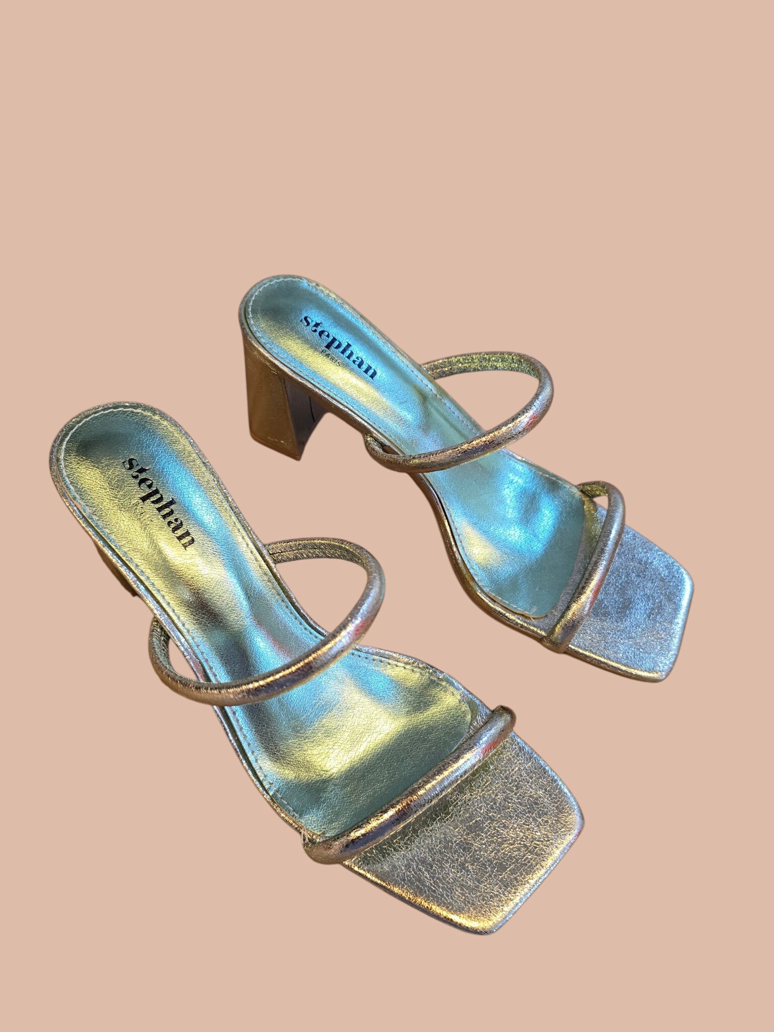 Slippers met hak in mintgroen metallic - Afbeelding 2
