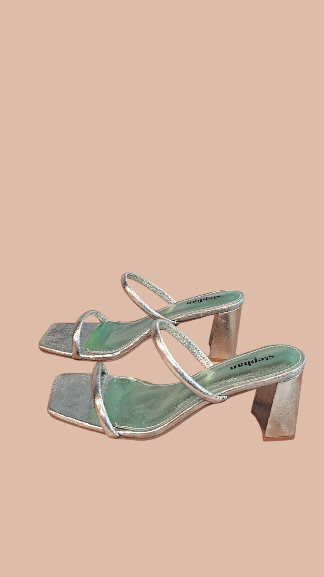 Slippers met hak in mintgroen metallic
