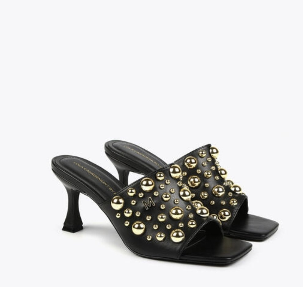 Schoenen: slipper leder lolacasademunt zwart met studs