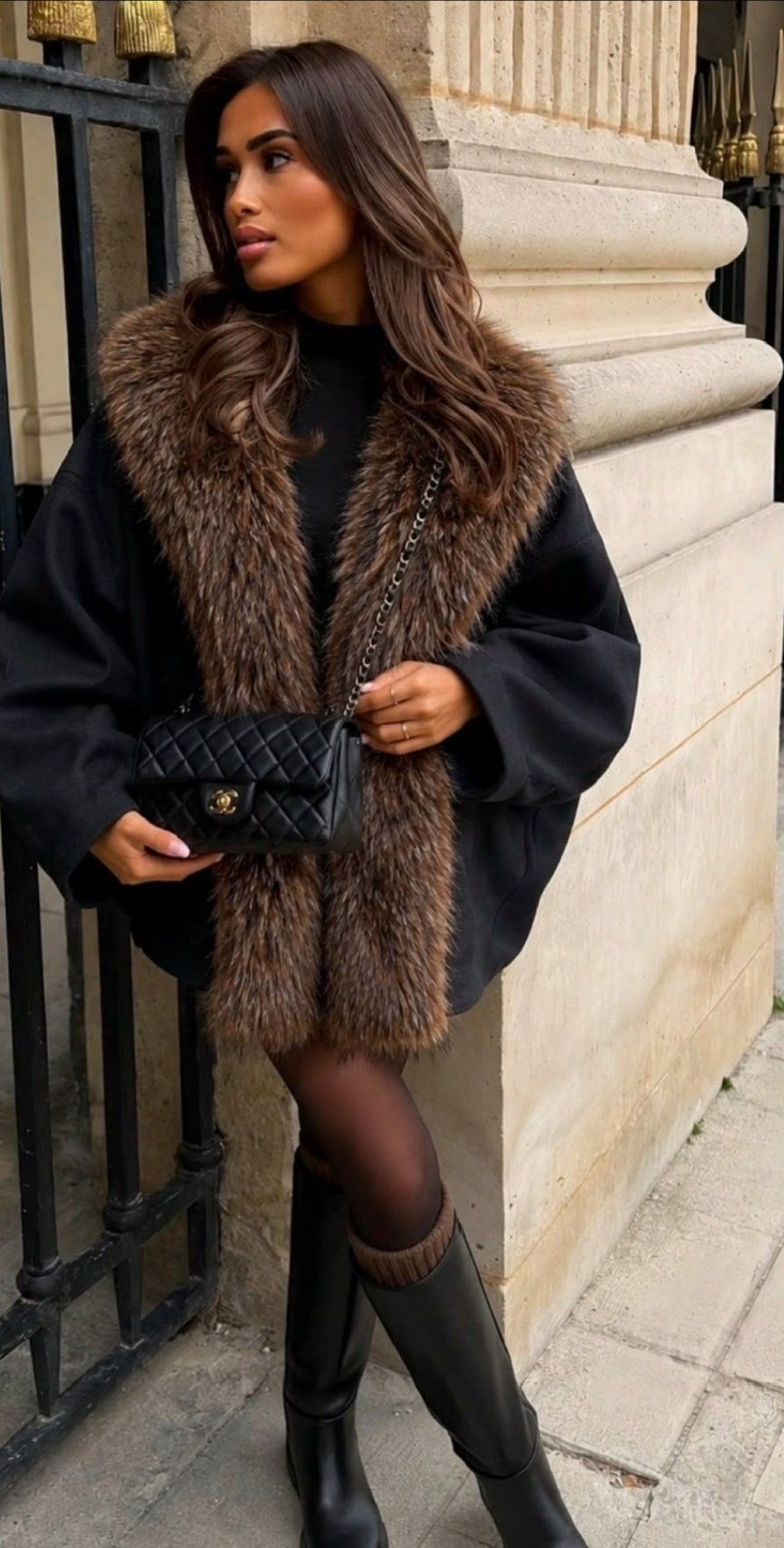 Jas: elegant en zeer soepel oversized model met faux fur kraag Back in stock !) - Afbeelding 2