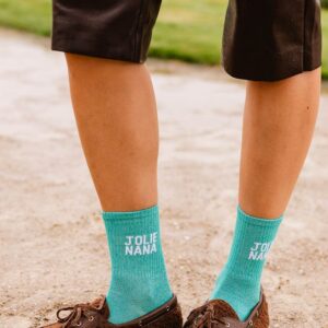Sokken:Tekst Jolie Nana turquoise met glitter