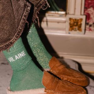 Sokken groen met glitter en tekst vilaine