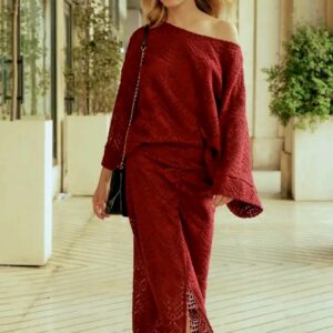 Rok lang smal model met plit in bordeaux