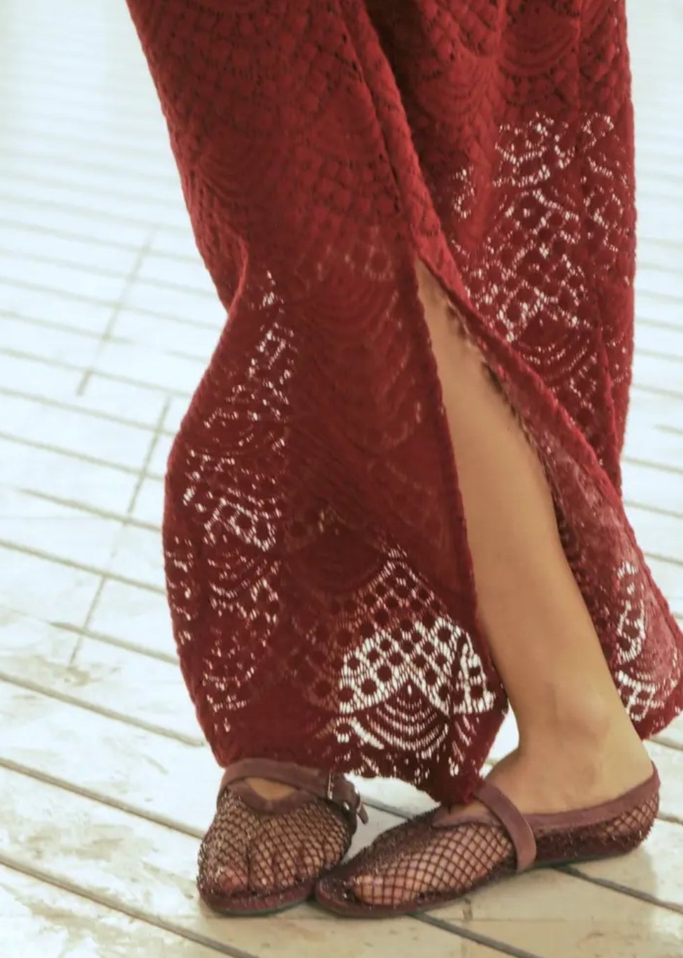 Rok lang smal model met plit in bordeaux - Afbeelding 6