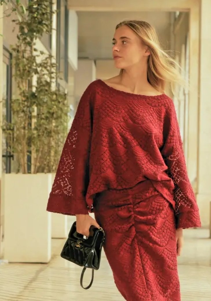Blouse bordeaux met brede mouwen - Afbeelding 3