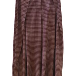 Broek met kleine ruitjes in bordeaux en beige met geplooide zijkanten
